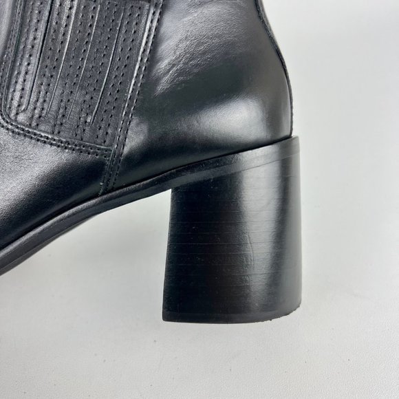 Lucky Brand Womens Debruh Black Leather Heeled Bootie Chunky Ankle Boots size 10 - Picture 12 of 16